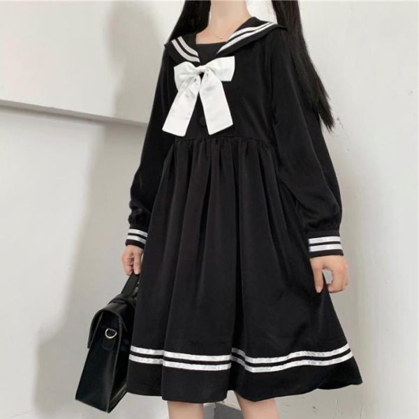 Dark Long School Uniform Dress SD01059 - 4 - Kawaii Mix