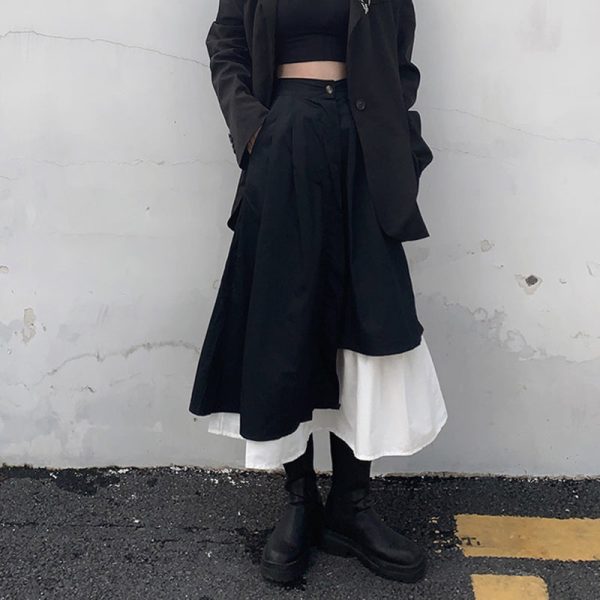 Double Layer Black White Long Skirt SD01713 - 2 - Kawaii Mix