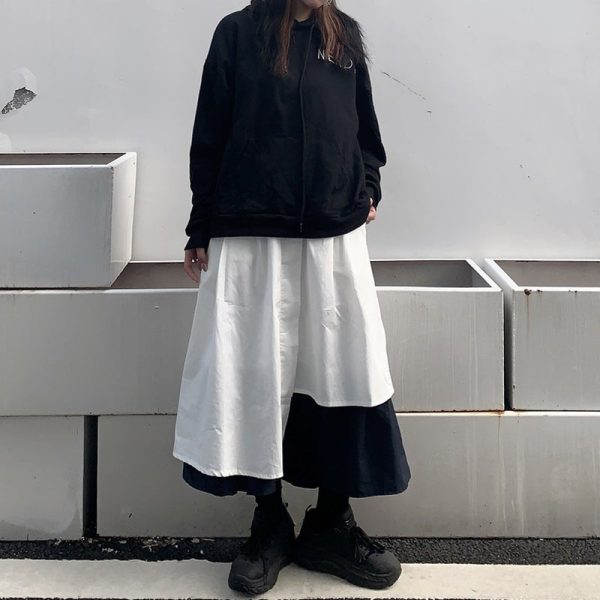 Double Layer Black White Long Skirt SD01713 - 4 - Kawaii Mix
