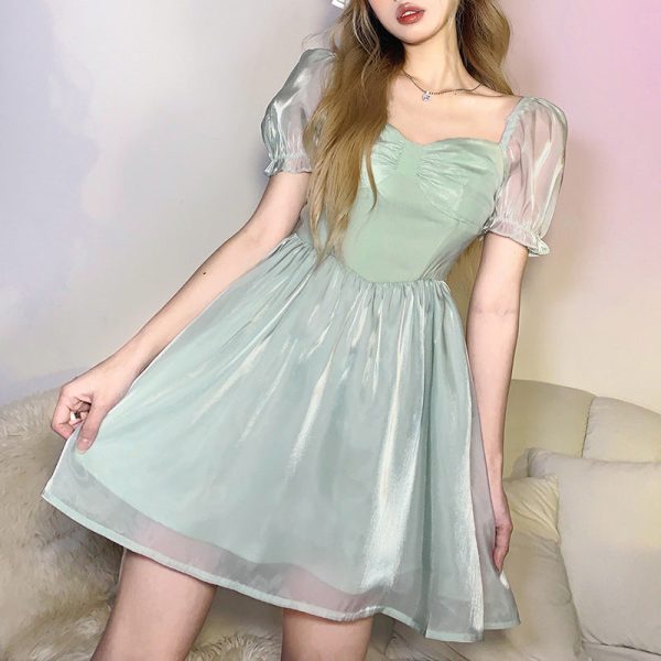 Gauze Fairy Green Puff Sleeve Dress SD001673 - 3 - Kawaii Mix