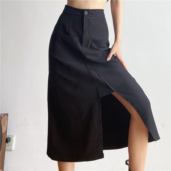 High Waist Black Long Skirt SD01939 - 2 - Kawaii Mix