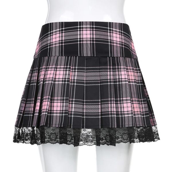 Lace Up Plaid Pleated Punk Skirt SD01934 - 9 - Kawaii Mix