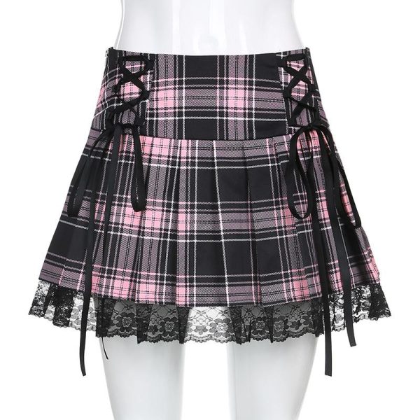 Lace Up Plaid Pleated Punk Skirt SD01934 - 8 - Kawaii Mix