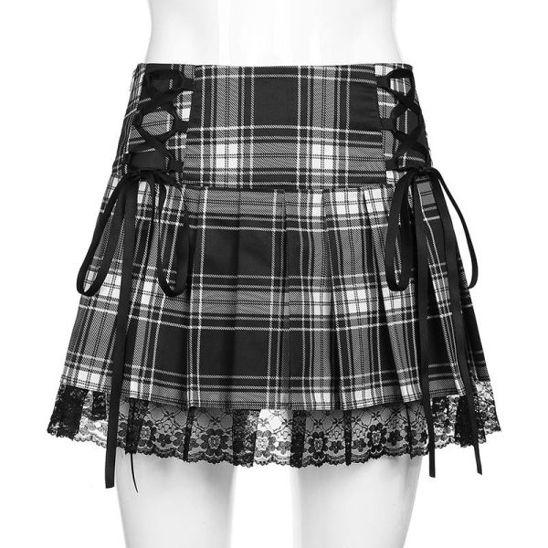 Lace Up Plaid Pleated Punk Skirt SD01934 - 10 - Kawaii Mix