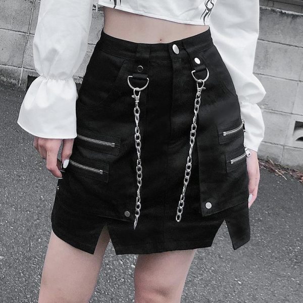 Metal Black High Waist skirt SD00608 - 1 - Kawaii Mix