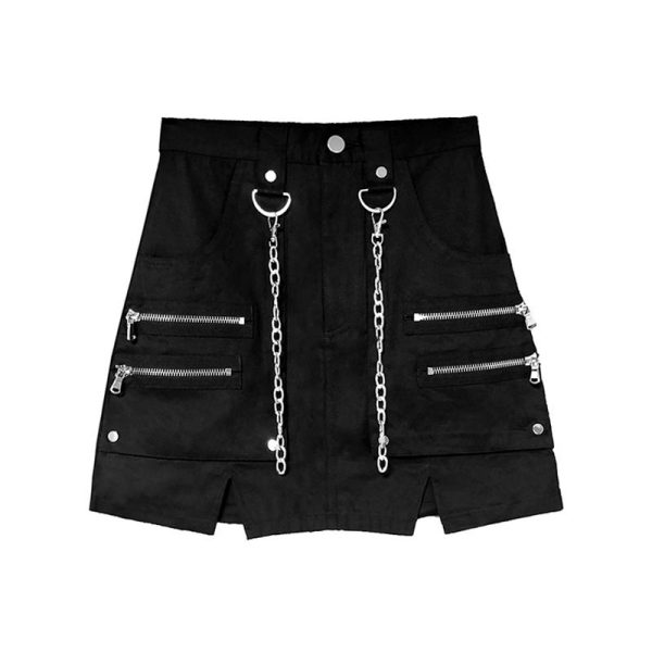 Metal Black High Waist skirt SD00608 - 3 - Kawaii Mix