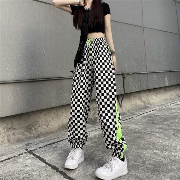 Neon Green Checker Street Pants SD01418 - 3 - Kawaii Mix