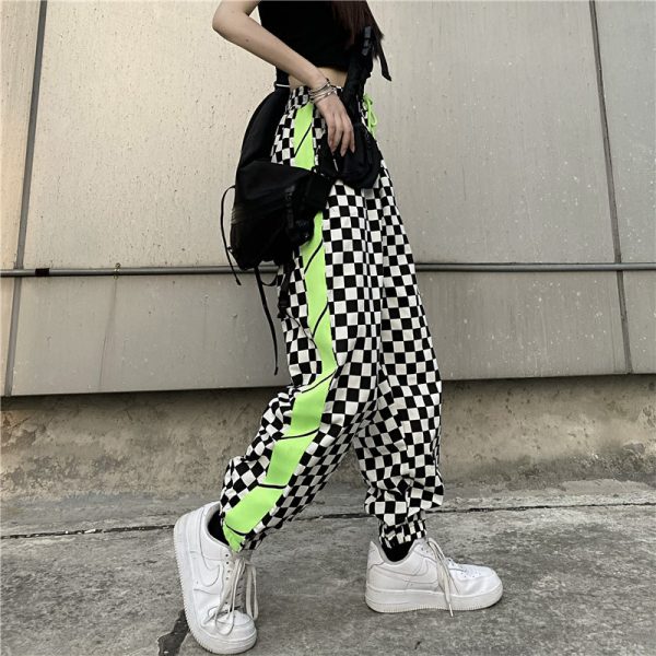 Neon Green Checker Street Pants SD01418 - 1 - Kawaii Mix