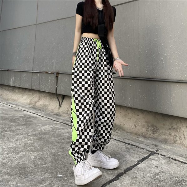 Neon Green Checker Street Pants SD01418 - 2 - Kawaii Mix