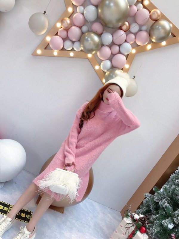 Knitted High Collar Loose Long Sweater Dress SD00539 - 4 - Kawaii Mix
