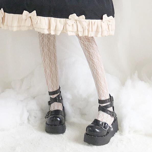 Black Lolita Cross Strap Buckle High-Platform Shoes SD00332 - 2 - Kawaii Mix