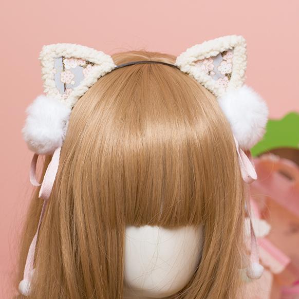 Cherry Blossom Fur Ball Cat Ears Headband SD00324 - 1 - Kawaii Mix