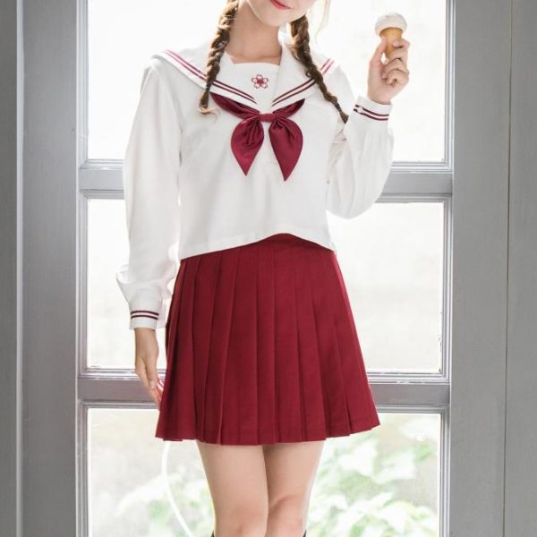 Red Sakura Blossom Embroidered School Uniform SD00840 - 2 - Kawaii Mix