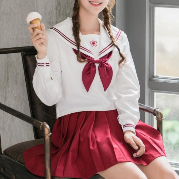 Red Sakura Blossom Embroidered School Uniform SD00840 - 3 - Kawaii Mix