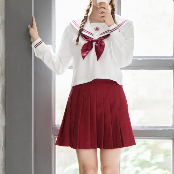 Red Sakura Blossom Embroidered School Uniform SD00840 - 1 - Kawaii Mix