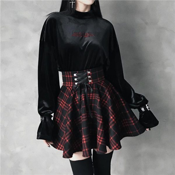 Black Red Plaid Ribbon Skirt SD00452 - 2 - Kawaii Mix