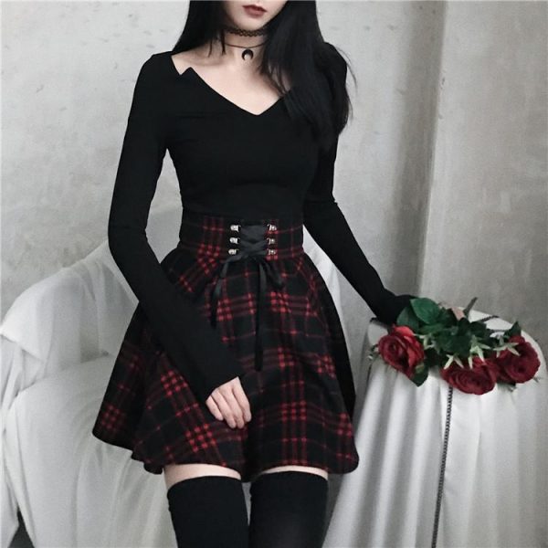 Black Red Plaid Ribbon Skirt SD00452 - 4 - Kawaii Mix