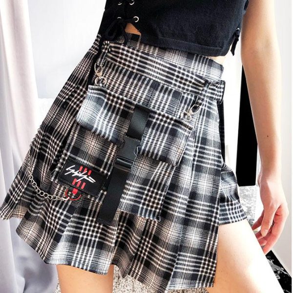 Black Grey Plaid Pleated Open Skirt SD00648 - 4 - Kawaii Mix