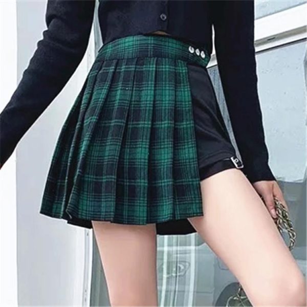 K-Pop Pleated Plaid Open Skirt Shorts SD00783 - 5 - Kawaii Mix