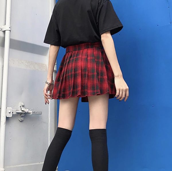 K-Pop Pleated Plaid Open Skirt Shorts SD00783 - 4 - Kawaii Mix