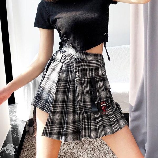 Black Grey Plaid Pleated Open Skirt SD00648 - 5 - Kawaii Mix