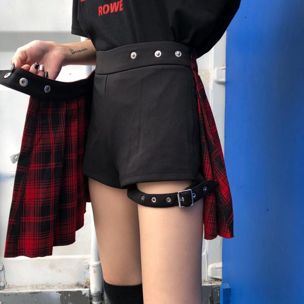 K-Pop Pleated Plaid Open Skirt Shorts SD00783 - 2 - Kawaii Mix