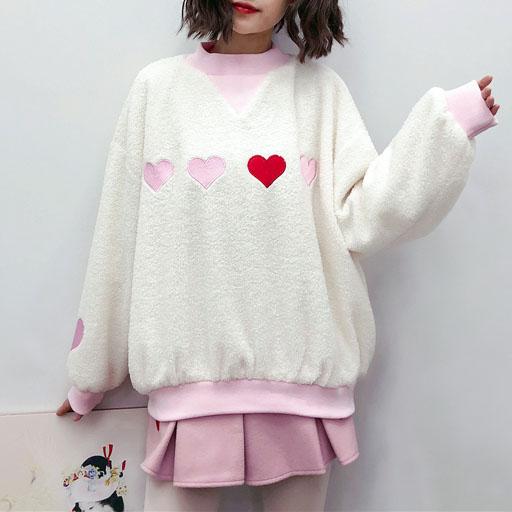 Embroidered Heart Loose Sweater SD00588 - 1 - Kawaii Mix