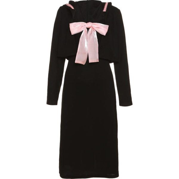 Black Long Sailor Hoodie Dress SD02068 - 4 - Kawaii Mix