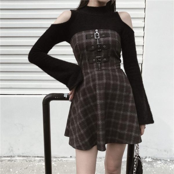 Plaid Dark Strap Dress SD01573 - 1 - Kawaii Mix