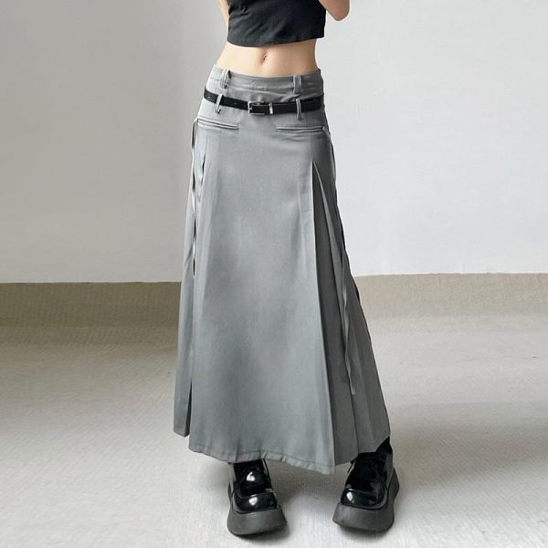 Slim Long Strap Slim Grey Skirt SD01002 - 1 - Kawaii Mix