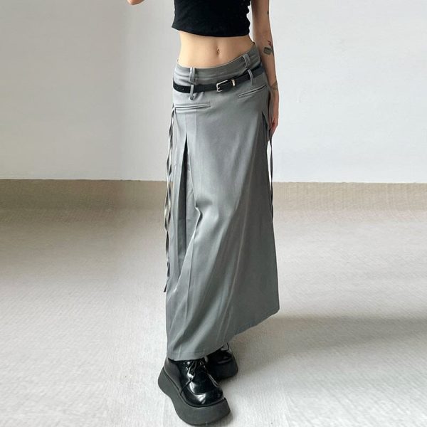 Slim Long Strap Slim Grey Skirt SD01002 - 3 - Kawaii Mix