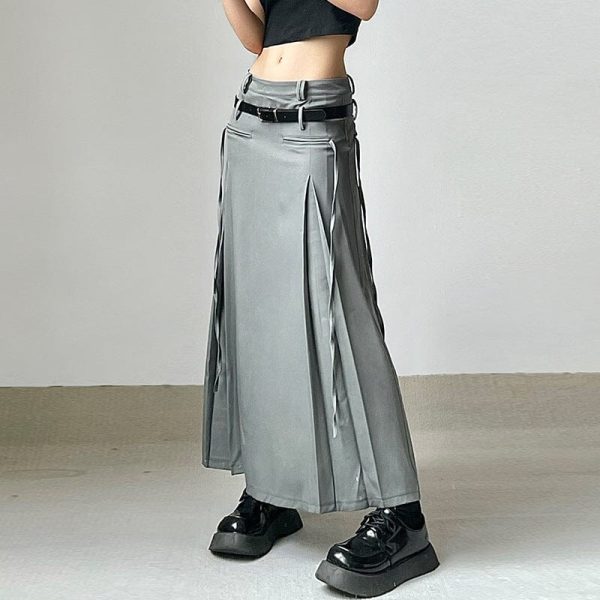 Slim Long Strap Slim Grey Skirt SD01002 - 2 - Kawaii Mix