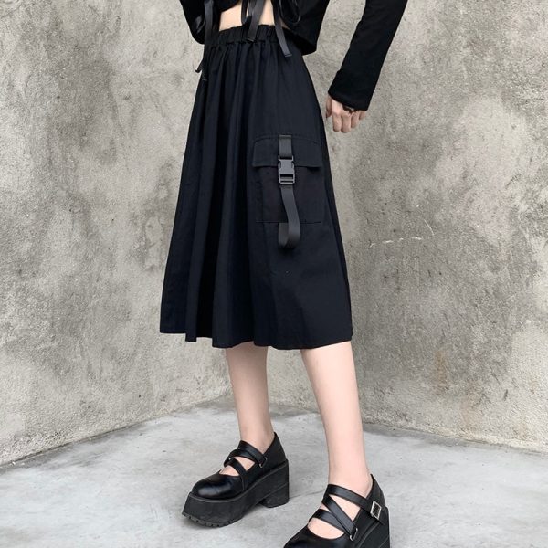 Strap Pocket High Waist Long Skirt SD00880 - 3 - Kawaii Mix