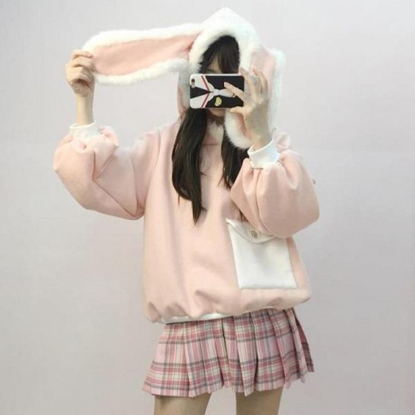 Pink Fluffy Bunny Ears Hoodie Sweater SD00235 - 1 - Kawaii Mix