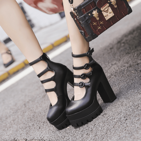 Black 4 Buckle Strap High-Heels Shoes SD00156 - 5 - Kawaii Mix