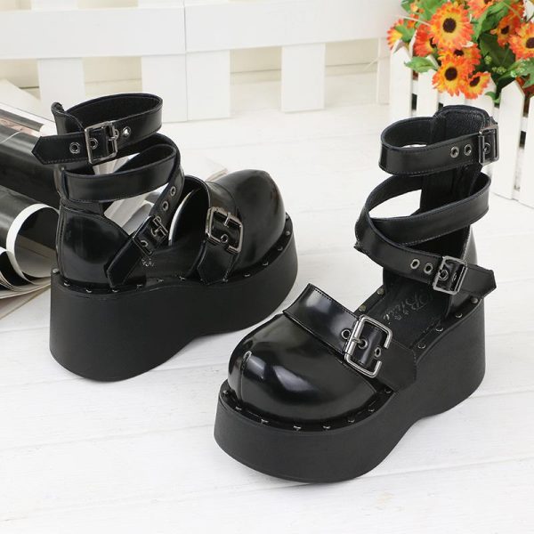 Black Lolita Cross Strap Buckle High-Platform Shoes SD00332 - 5 - Kawaii Mix