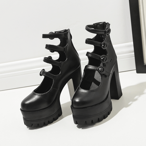 Black 4 Buckle Strap High-Heels Shoes SD00156 - 2 - Kawaii Mix