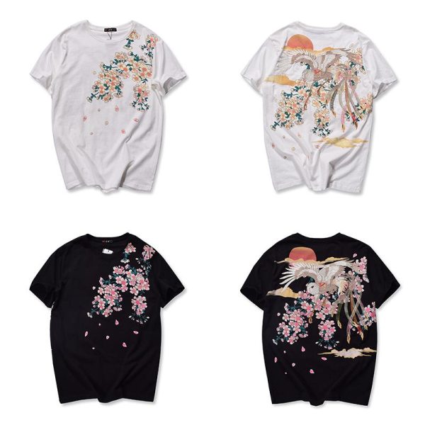Blossom Cherry White Stork Embroidered T-shirt SD00502 - 2 - Kawaii Mix
