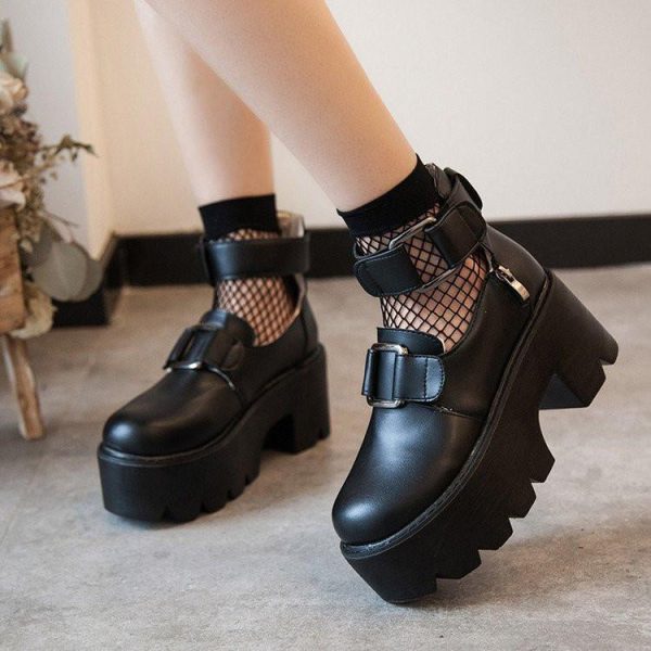 Black Double Straps Dolly Shoes SD02424 - 1 - Kawaii Mix
