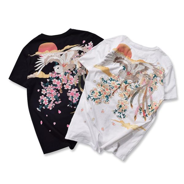 Blossom Cherry White Stork Embroidered T-shirt SD00502 - 3 - Kawaii Mix