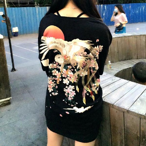 Blossom Cherry White Stork Embroidered T-shirt SD00502 - 1 - Kawaii Mix