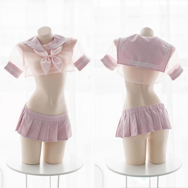 Pink Transparent Sheer Sailor School Uniform Lingerie SD01983 - 1 - Kawaii Mix