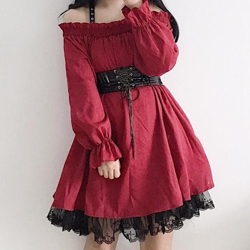 Red Shoulder Ruffle Lace Dress SD00478 - 1 - Kawaii Mix