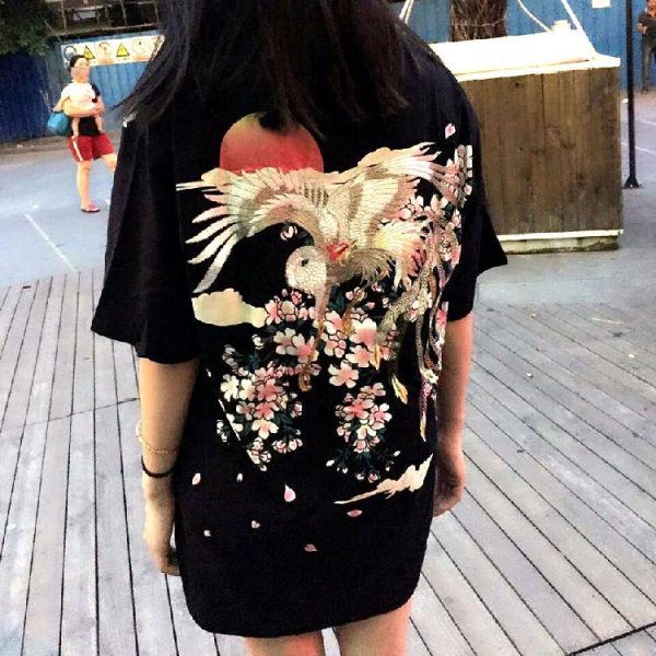 Blossom Cherry White Stork Embroidered T-shirt SD00502 - 6 - Kawaii Mix