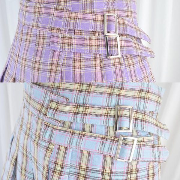 Plaid Double Strap High Waist Skirt SD00375 - 4 - Kawaii Mix