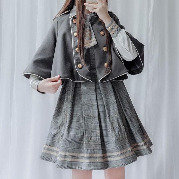 Detective Academy Embroidered Plaid Dress + Woolen Cloak SD00372 - 2 - Kawaii Mix