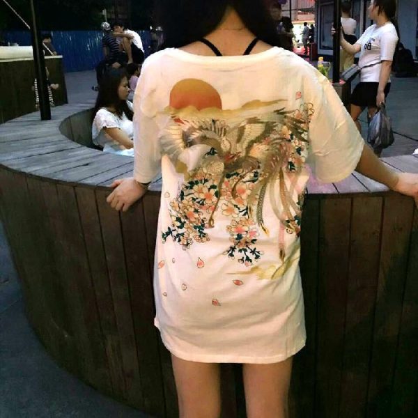 Blossom Cherry White Stork Embroidered T-shirt SD00502 - 5 - Kawaii Mix