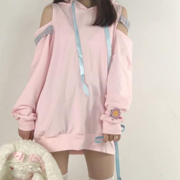 Pastel Pink Open Shoulder Loose Sweater SD00263 - 1 - Kawaii Mix