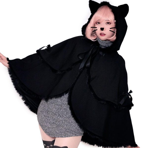Black Cat Hoodie Bat Sleeve Cloak Coat SD01743 - 1 - Kawaii Mix