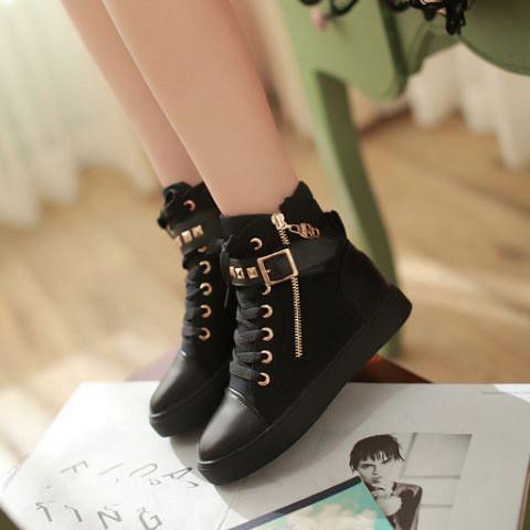Black Straps Studs Sneakers Shoes SD02312 - 1 - Kawaii Mix